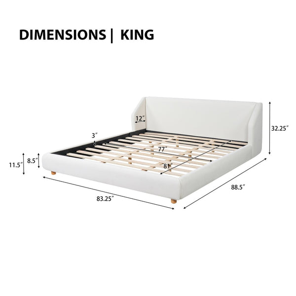 English Elm Modern Bouclé Upholstered King Bed Wingback Headboard Low Profile Wooden Slat Frame N736K046970W
