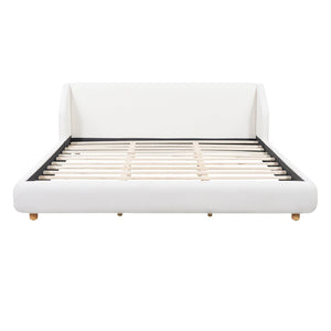 English Elm Modern Bouclé Upholstered King Bed Wingback Headboard Low Profile Wooden Slat Frame N736K046970W