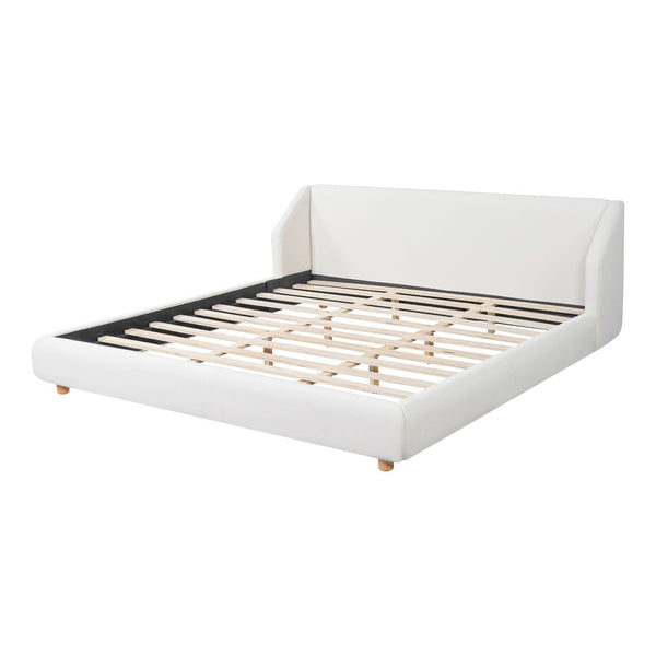 English Elm Modern Bouclé Upholstered King Bed Wingback Headboard Low Profile Wooden Slat Frame N736K046970W