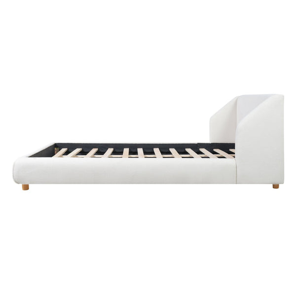 English Elm Modern Bouclé Upholstered King Bed Wingback Headboard Low Profile Wooden Slat Frame N736K046970W