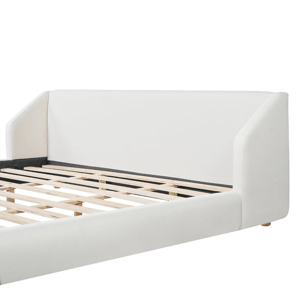 English Elm Modern Bouclé Upholstered King Bed Wingback Headboard Low Profile Wooden Slat Frame N736K046970W