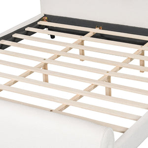 English Elm Luxury Bouclé King Platform Bed Sculptural Wingback Headboard Solid Wood Slats White N736K088384W