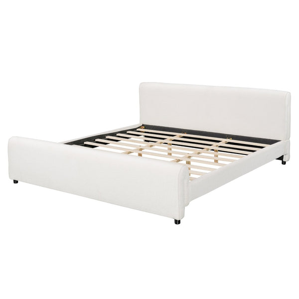 English Elm Luxury Bouclé King Platform Bed Sculptural Wingback Headboard Solid Wood Slats White N736K088384W