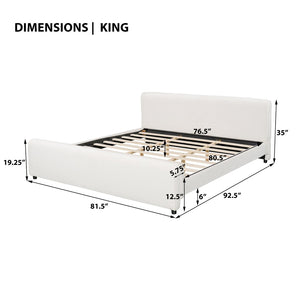 English Elm Luxury Bouclé King Platform Bed Sculptural Wingback Headboard Solid Wood Slats White N736K088384W