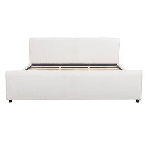 English Elm Luxury Bouclé King Platform Bed Sculptural Wingback Headboard Solid Wood Slats White N736K088384W