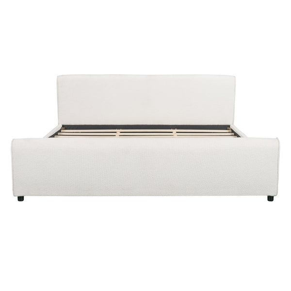 English Elm Luxury Bouclé King Platform Bed Sculptural Wingback Headboard Solid Wood Slats White N736K088384W