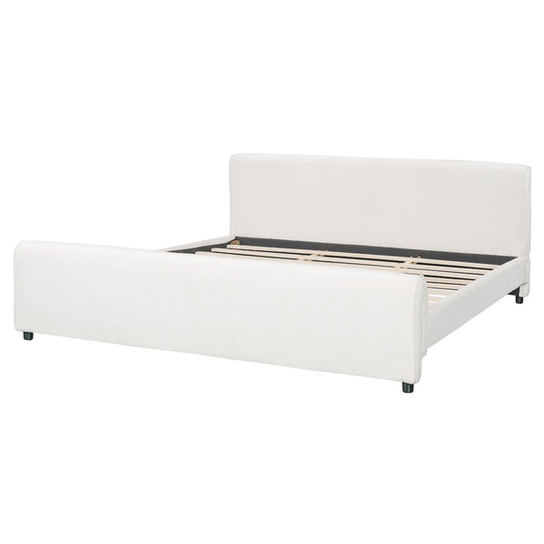 English Elm Luxury Bouclé King Platform Bed Sculptural Wingback Headboard Solid Wood Slats White N736K088384W