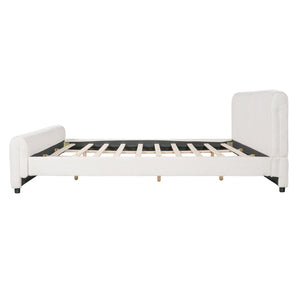 English Elm Luxury Bouclé King Platform Bed Sculptural Wingback Headboard Solid Wood Slats White N736K088384W