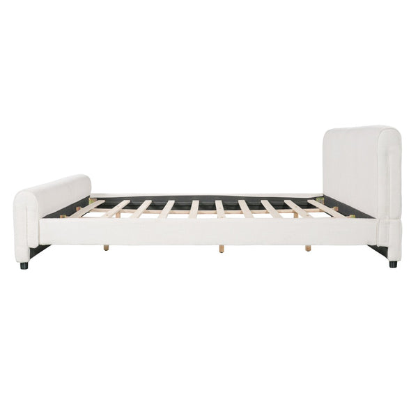 English Elm Luxury Bouclé King Platform Bed Sculptural Wingback Headboard Solid Wood Slats White N736K088384W