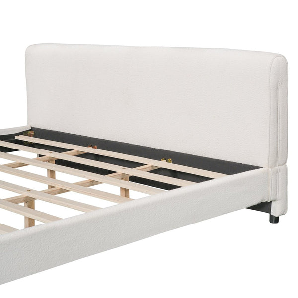 English Elm Luxury Bouclé King Platform Bed Sculptural Wingback Headboard Solid Wood Slats White N736K088384W
