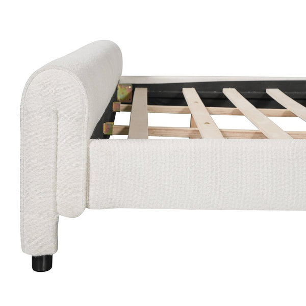English Elm Luxury Bouclé King Platform Bed Sculptural Wingback Headboard Solid Wood Slats White N736K088384W
