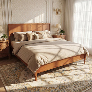English Elm King Solid Wood Platform Bed with Panel Headboard and Turned Legs for Farmhouse Rooms Brown N736K125859D