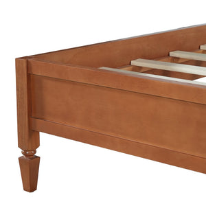 English Elm King Solid Wood Platform Bed with Panel Headboard and Turned Legs for Farmhouse Rooms Brown N736K125859D