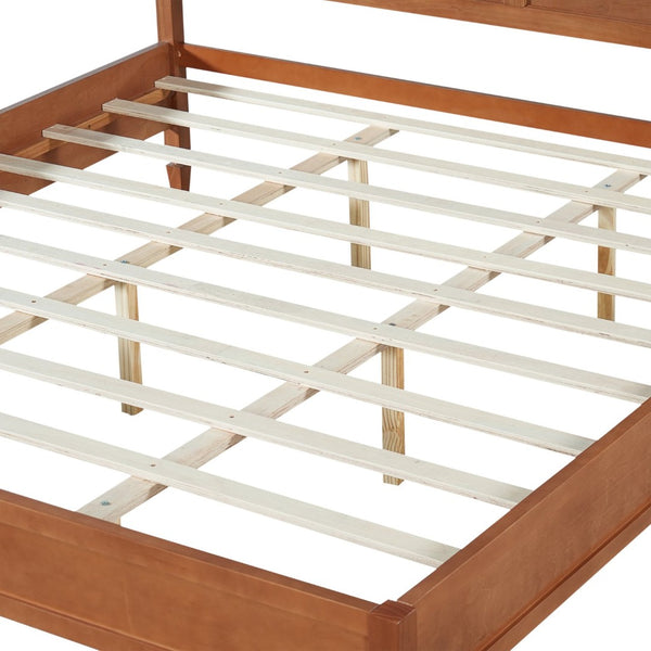 English Elm King Solid Wood Platform Bed with Panel Headboard and Turned Legs for Farmhouse Rooms Brown N736K125859D
