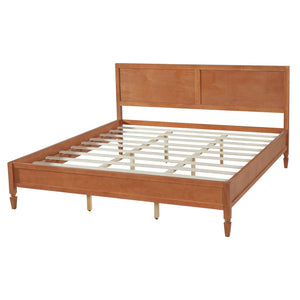 English Elm King Solid Wood Platform Bed with Panel Headboard and Turned Legs for Farmhouse Rooms Brown N736K125859D