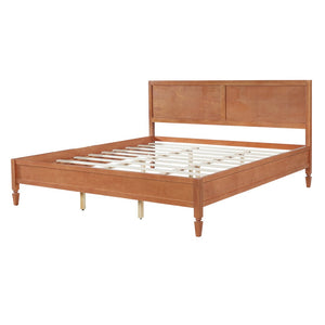English Elm King Solid Wood Platform Bed with Panel Headboard and Turned Legs for Farmhouse Rooms Brown N736K125859D