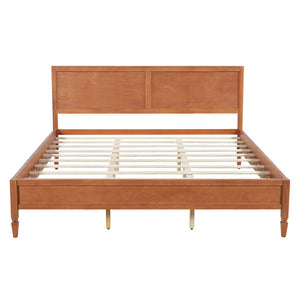 English Elm King Solid Wood Platform Bed with Panel Headboard and Turned Legs for Farmhouse Rooms Brown N736K125859D