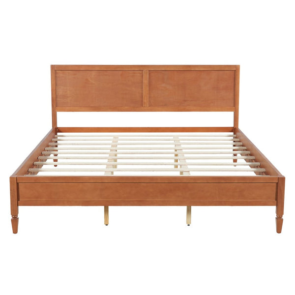 English Elm King Solid Wood Platform Bed with Panel Headboard and Turned Legs for Farmhouse Rooms Brown N736K125859D