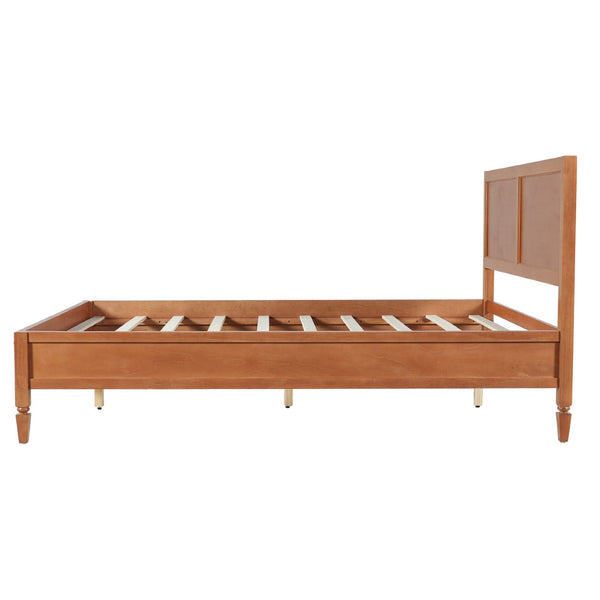 English Elm King Solid Wood Platform Bed with Panel Headboard and Turned Legs for Farmhouse Rooms Brown N736K125859D
