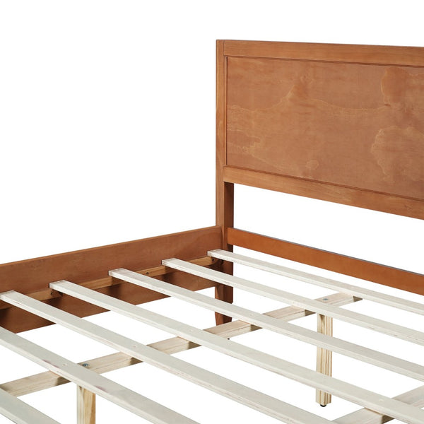 English Elm King Solid Wood Platform Bed with Panel Headboard and Turned Legs for Farmhouse Rooms Brown N736K125859D