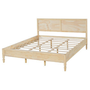 English Elm King Solid Wood Platform Bed with Panel Headboard and Turned Legs for Farmhouse Rooms Natural N736K125859N
