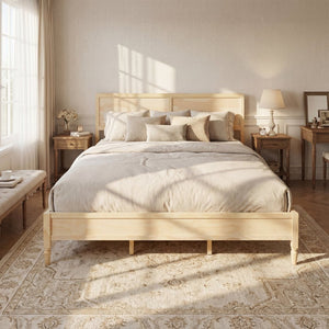 English Elm King Solid Wood Platform Bed with Panel Headboard and Turned Legs for Farmhouse Rooms Natural N736K125859N