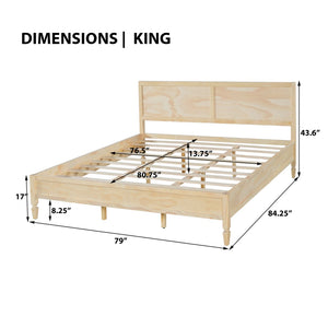 English Elm King Solid Wood Platform Bed with Panel Headboard and Turned Legs for Farmhouse Rooms Natural N736K125859N