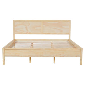 English Elm King Solid Wood Platform Bed with Panel Headboard and Turned Legs for Farmhouse Rooms Natural N736K125859N