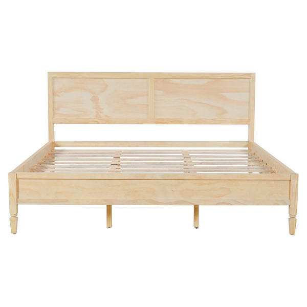 English Elm King Solid Wood Platform Bed with Panel Headboard and Turned Legs for Farmhouse Rooms Natural N736K125859N