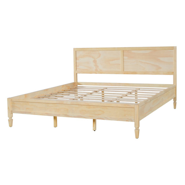 English Elm King Solid Wood Platform Bed with Panel Headboard and Turned Legs for Farmhouse Rooms Natural N736K125859N