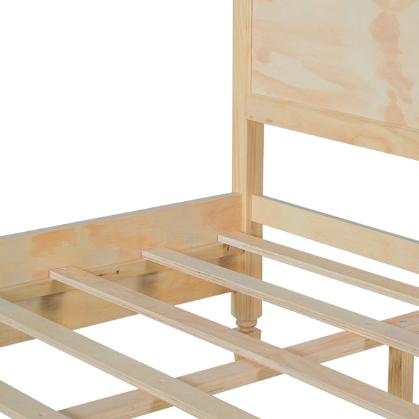 English Elm King Solid Wood Platform Bed with Panel Headboard and Turned Legs for Farmhouse Rooms Natural N736K125859N