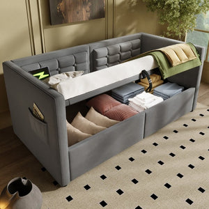 English Elm Upholstered King Platform Bed Chenille Pillow Headboard Low Profile Modern Bedroom Gray 81 L x 44 W x 30 H N736P303402G-1
