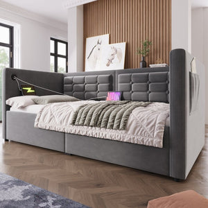 English Elm Upholstered King Platform Bed Chenille Pillow Headboard Low Profile Modern Bedroom Gray 81 L x 44 W x 30 H N736P303402G-1
