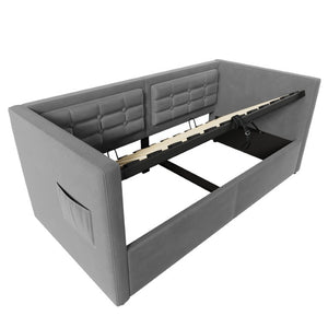 English Elm Upholstered King Platform Bed Chenille Pillow Headboard Low Profile Modern Bedroom Gray 81 L x 44 W x 30 H N736P303402G-1