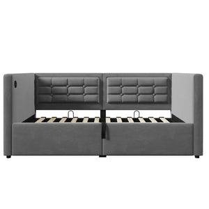 English Elm Upholstered King Platform Bed Chenille Pillow Headboard Low Profile Modern Bedroom Gray 81 L x 44 W x 30 H N736P303402G-1