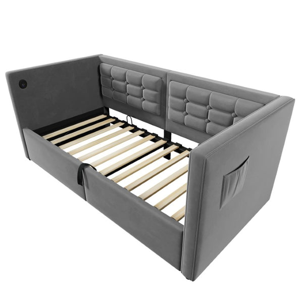 English Elm Upholstered King Platform Bed Chenille Pillow Headboard Low Profile Modern Bedroom Gray 81 L x 44 W x 30 H N736P303402G-1