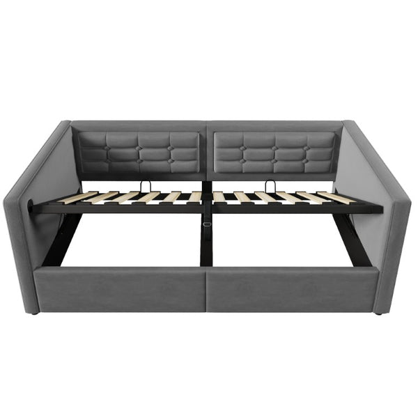 English Elm Upholstered King Platform Bed Chenille Pillow Headboard Low Profile Modern Bedroom Gray 81 L x 44 W x 30 H N736P303402G-1