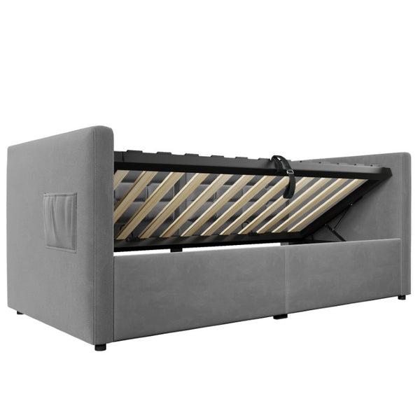English Elm Upholstered King Platform Bed Chenille Pillow Headboard Low Profile Modern Bedroom Gray 81 L x 44 W x 30 H N736P303402G-1