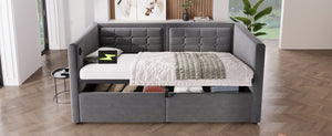 English Elm Upholstered King Platform Bed Chenille Pillow Headboard Low Profile Modern Bedroom Gray 81 L x 44 W x 30 H N736P303402G-1