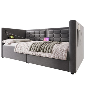 English Elm Upholstered King Platform Bed Chenille Pillow Headboard Low Profile Modern Bedroom Gray 81 L x 44 W x 30 H N736P303402G-1