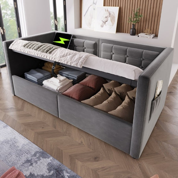English Elm Upholstered King Platform Bed Chenille Pillow Headboard Low Profile Modern Bedroom Gray 81 L x 44 W x 30 H N736P303402G-1