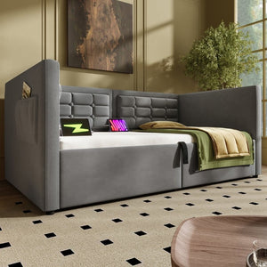English Elm Upholstered King Platform Bed Chenille Pillow Headboard Low Profile Modern Bedroom Gray 81 L x 44 W x 30 H N736P303402G-1