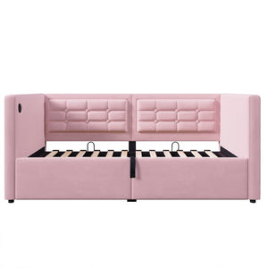 English Elm Upholstered King Platform Bed Chenille Pillow Headboard Low Profile Modern Bedroom Pink 81 L x 44 W x 30 H N736P303402P-1