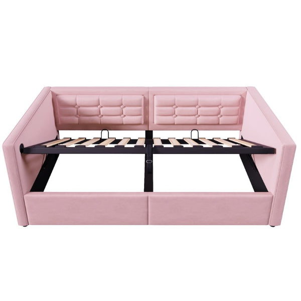 English Elm Upholstered King Platform Bed Chenille Pillow Headboard Low Profile Modern Bedroom Pink 81 L x 44 W x 30 H N736P303402P-1