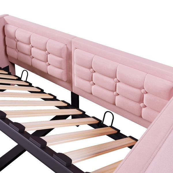 English Elm Upholstered King Platform Bed Chenille Pillow Headboard Low Profile Modern Bedroom Pink 81 L x 44 W x 30 H N736P303402P-1