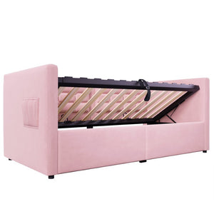 English Elm Upholstered King Platform Bed Chenille Pillow Headboard Low Profile Modern Bedroom Pink 81 L x 44 W x 30 H N736P303402P-1