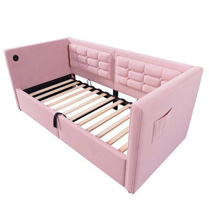 English Elm Upholstered King Platform Bed Chenille Pillow Headboard Low Profile Modern Bedroom Pink 81 L x 44 W x 30 H N736P303402P-1