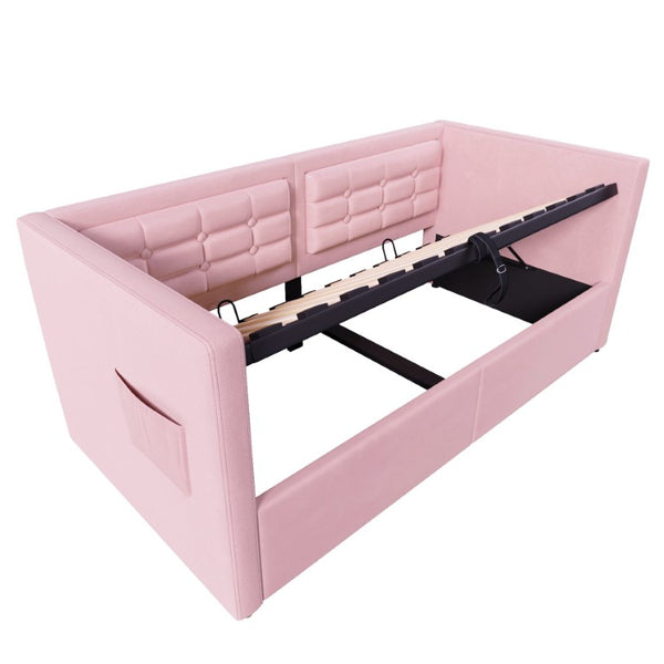 English Elm Upholstered King Platform Bed Chenille Pillow Headboard Low Profile Modern Bedroom Pink 81 L x 44 W x 30 H N736P303402P-1