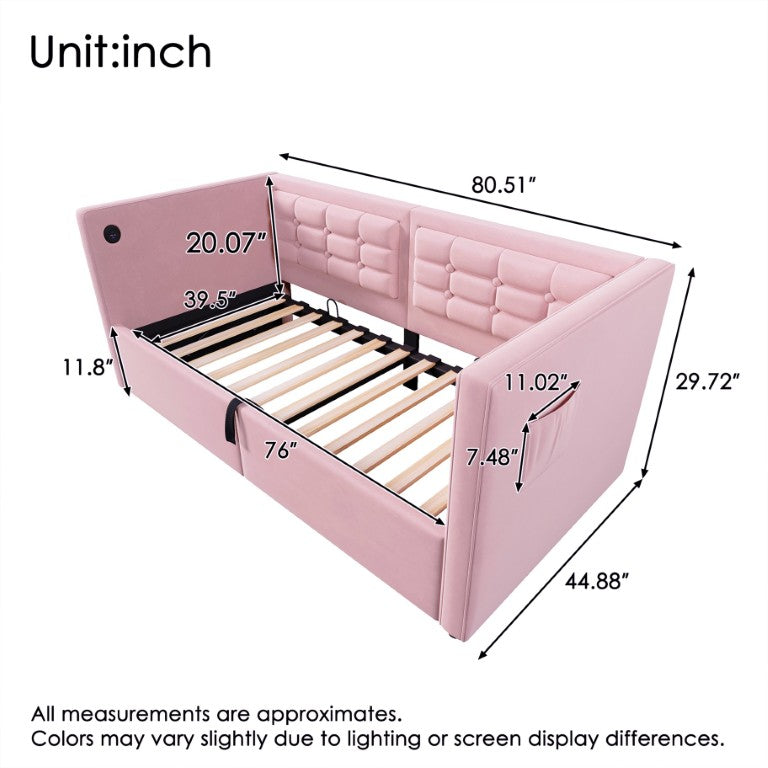 English Elm Upholstered King Platform Bed Chenille Pillow Headboard Low Profile Modern Bedroom Pink 81 L x 44 W x 30 H N736P303402P-1