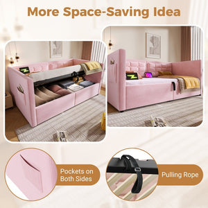 English Elm Upholstered King Platform Bed Chenille Pillow Headboard Low Profile Modern Bedroom Pink 81 L x 44 W x 30 H N736P303402P-1